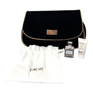 Christian Dior Black Velvet Travel Kit Cosmetic Bag Miss Dior Perfume  Serum Set